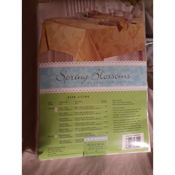 White Tablecloth Spring Blossoms Damask 60”x84” Oblong seats 6-8 sealed pkg new - Picture 6 of 6